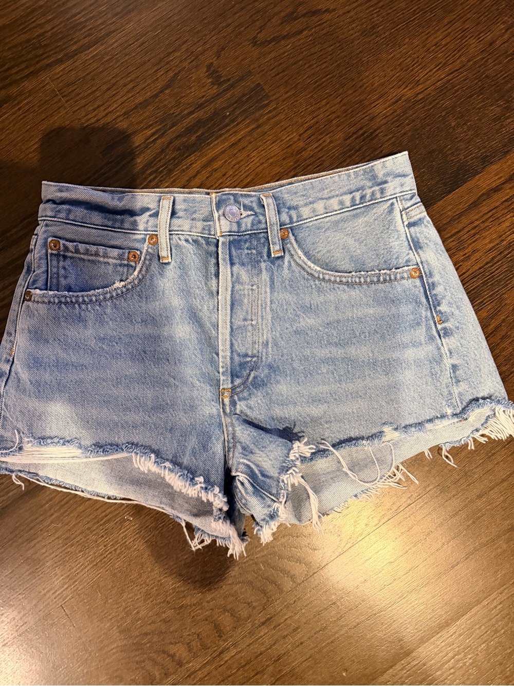 Agolde Light Blue Distressed Cutoff Denim Shorts sz 25